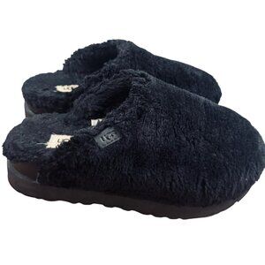 UGG Women's Size 9 Black Fluffy Slippers Faux Fur Slip-On